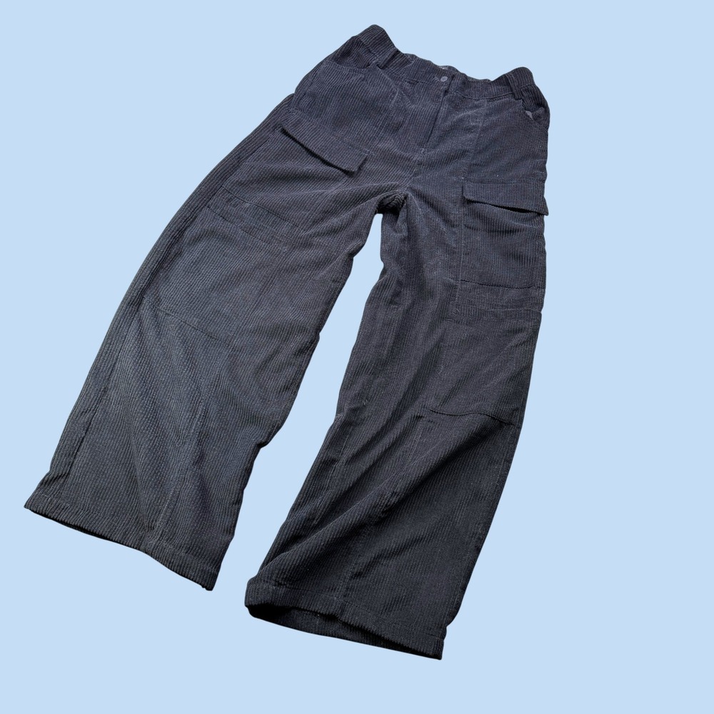 Hunter & Brown Cargo Pants Women L Black Corduroy Wide Leg Utility Gorpcore Y2K
